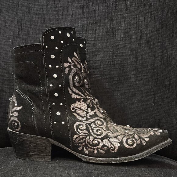 Joe Boots by Arles Black Embroidered Heeled Ankle Boots - Woman's Size 8.5 - Picture 1 of 10